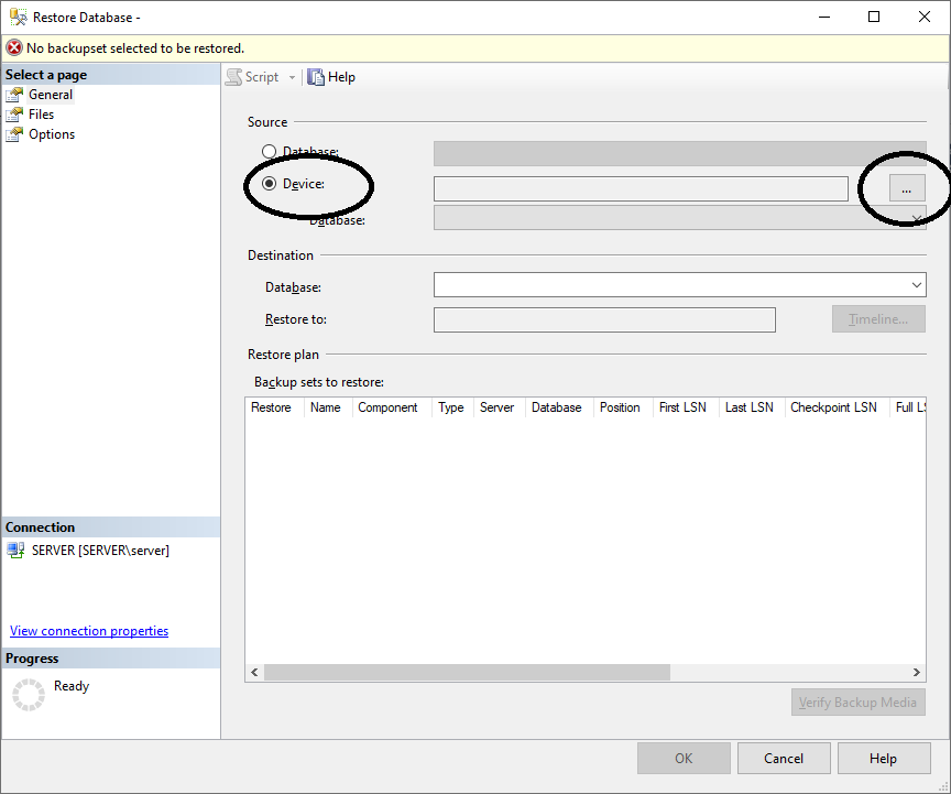 از قسمت Source For Restore